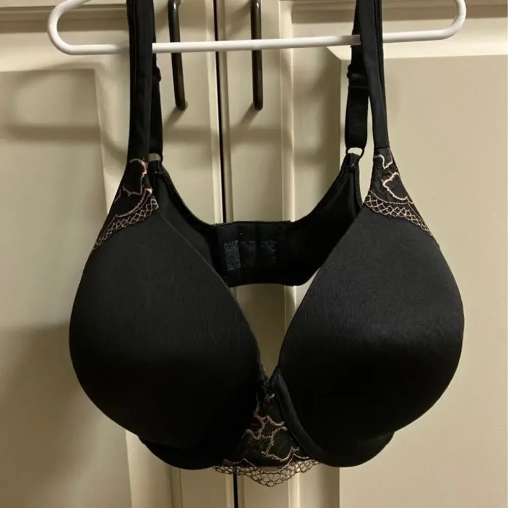 Bali Black 38DD Bra Bronze Lace Underwire‎ Hook Loop Bow, Lightly Padded, Lined